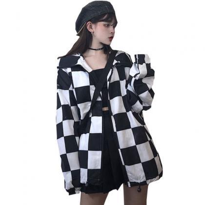 Kawaii Clothing Checkered Jacket Coat Plaid Punk..