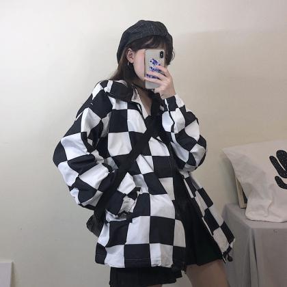Kawaii Clothing Checkered Jacket Coat Plaid Punk..