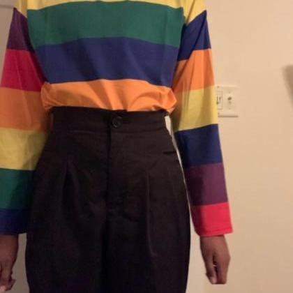 Kawaii Clothing Rainbow T-shirt Colorful Stripped..