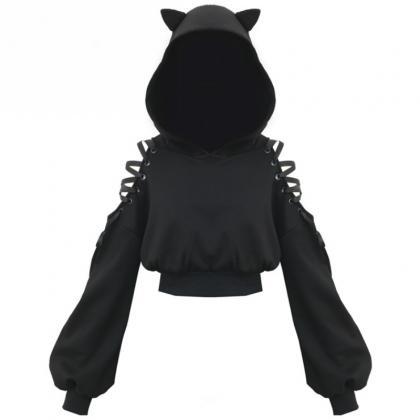 Kawaii Clothing Black Cat Hoodie Punk Gothic..