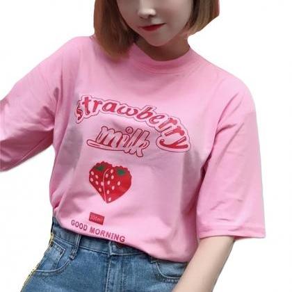 Kawaii Clothing Strawberry Milk Pastel Pink..