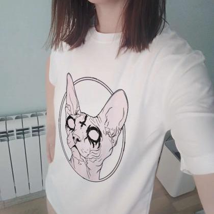 Kawaii Clothing Sphynx Cat T-shirt Punk Goth Black..