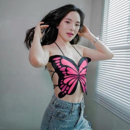 Kawaii Clothing Butterfly Wings Crop Top Backless..