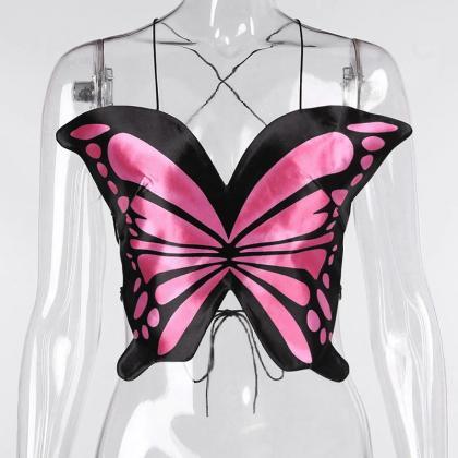 Kawaii Clothing Butterfly Wings Crop Top Backless..