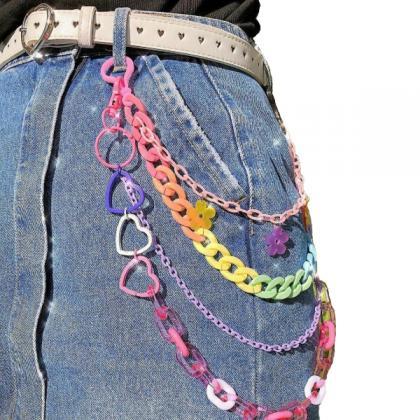 Kawaii Clothing Pants Chain Set Rainbow Heart..