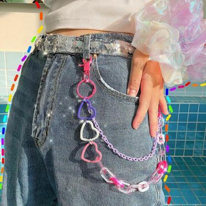 Kawaii Clothing Pants Chain Set Rainbow Heart..