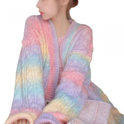 Kawaii Clothing Cute Rainbow Knitte..