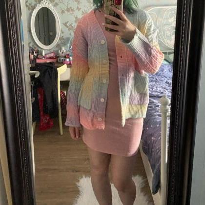 Kawaii Clothing Cute Rainbow Knitte..