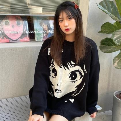 Kawaii Clothing Anime Face Cartoon Sweater Knitted..