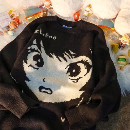 Kawaii Clothing Anime Face Cartoon Sweater Knitted..