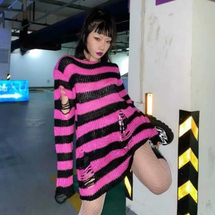 Kawaii Clothing Punk Striped Loose ..