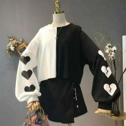 Kawaii Clothing Long Sleeve Heart T-shirt Gothic..