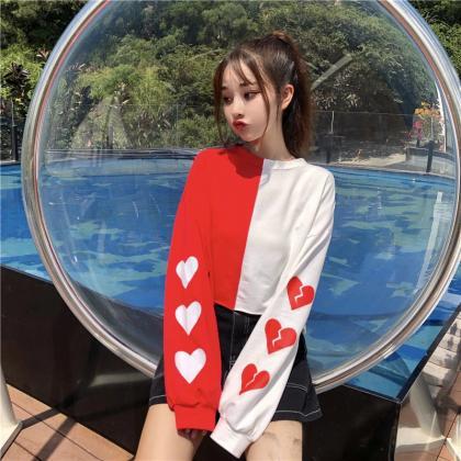 Kawaii Clothing Long Sleeve Heart T-shirt Gothic..