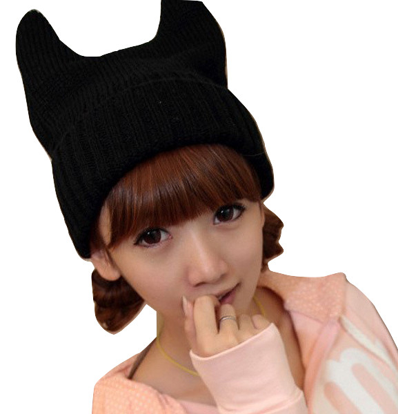 Kawaii Clothing Ropa Cute Hat Beanie Gorro Cat Black Harajuku Ears Demon Devil