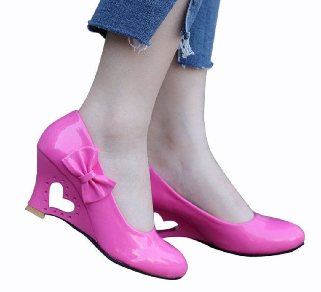 Kawaii Clothing Ropa Cute Shoes Zapatos Wedges Heart Bow Pink Gothic Lolita Heel Wh385