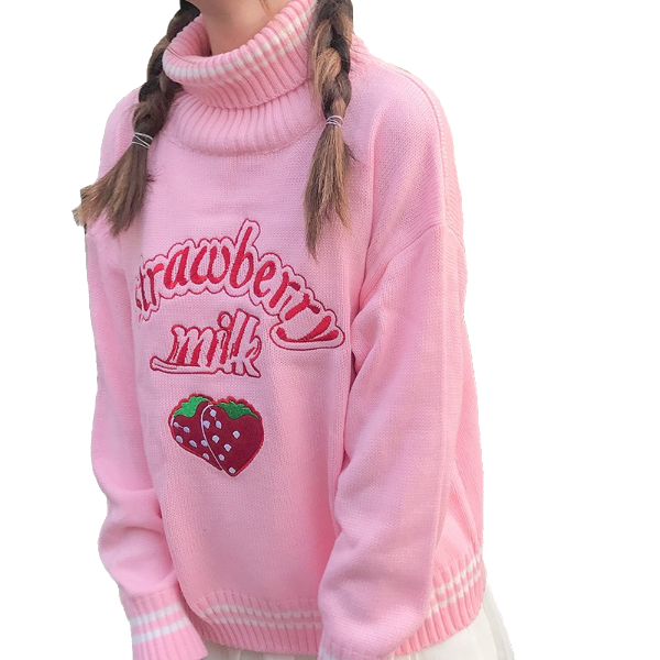 Kawaii Clothing Strawberry Embroidery Sweater Pink White Harajuku Milk Japan Korea Wh104