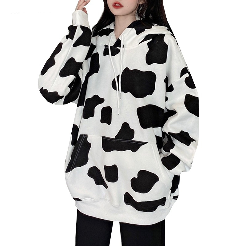 Kawaii Clothing Cow Print Hoodie Animal Harajuku Hip Hop Ulzzang Black White Korea Japan Wh191