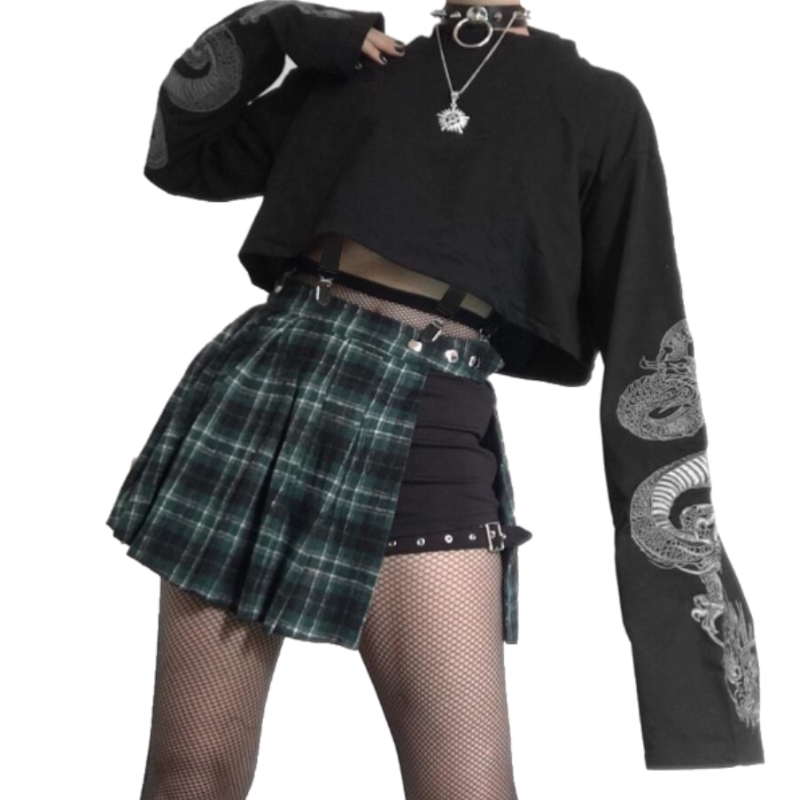 Kawaii Clothing Dragon Sleeves Crop Top Sweatshirt Black Punk Harajuku Wh086