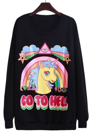Kawaii Clothing Ropa Cute Pony Unicorn Go To Hell Sweatshirt Rainbow Harajuku