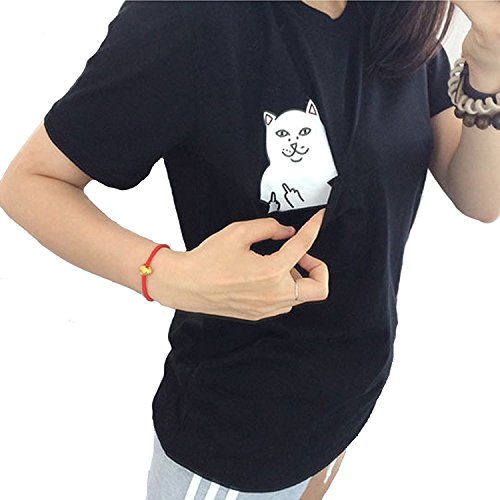 Kawaii Clothing Cat T-Shirt Gato Camiseta Harajuku Japan Pocket Black White