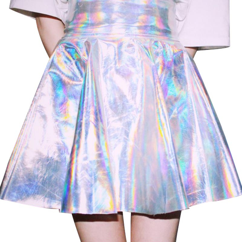 Laser Holographic Silver Metallic Hologram Cool Iridescent Skirt