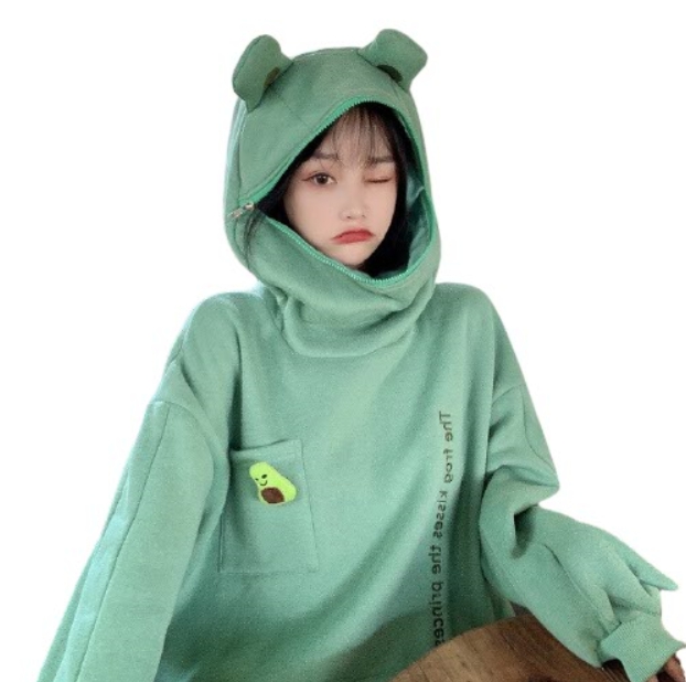 Kawaii Clothing Frog Hoodie Sweatshirt Green Funny Costume Eyes Harajuku Wh012