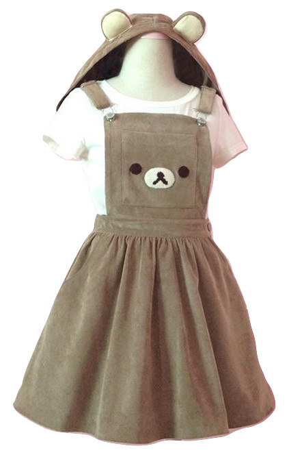 Kawaii Clothing Bear Hooded Ears Cute Suspender Rilakkuma Dress