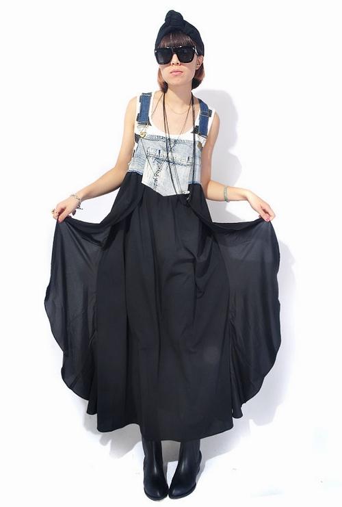 Kawaii Clothing Black Long Maxi Harajuku Korean Cool Denim Dress