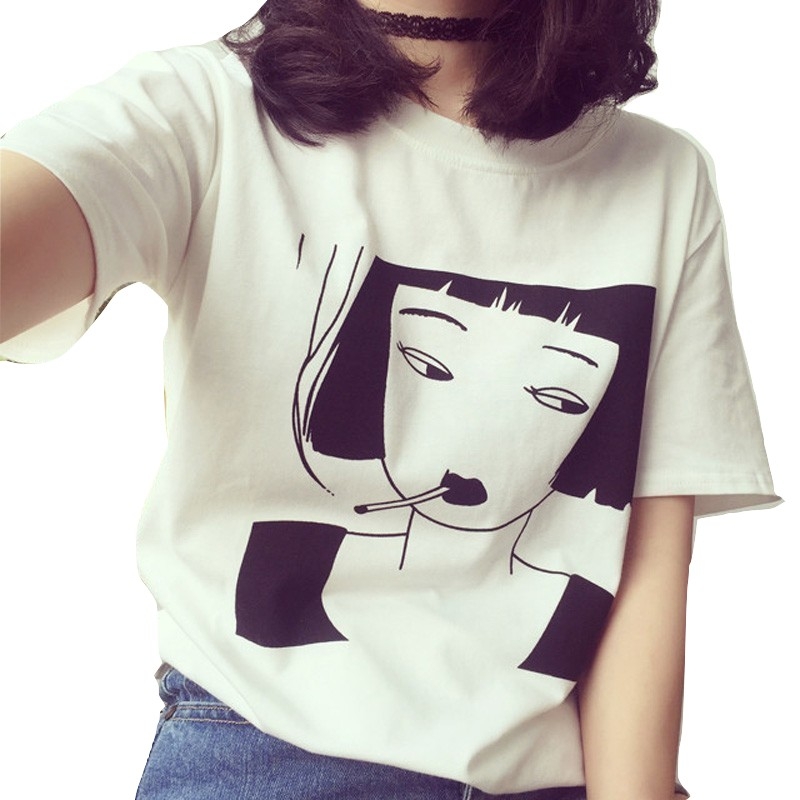 Kawaii Clothing Punk Smoking Girl T-shirt Tobacco Cool Cigarette