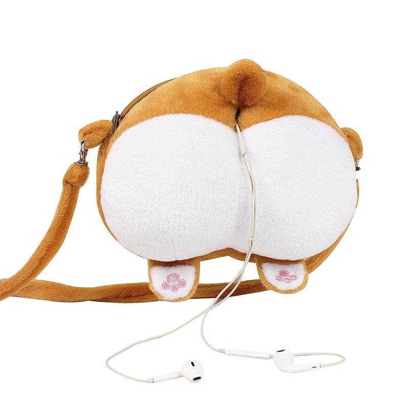 Kawaii Clothing Dog Corgi Butt Bag Earphones Hole Plush Animal