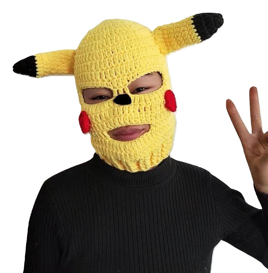 Kawaii Clothing Pikachu Pokemon Ski Mask Knitted Funny Costume Cartoon Anime Wh328