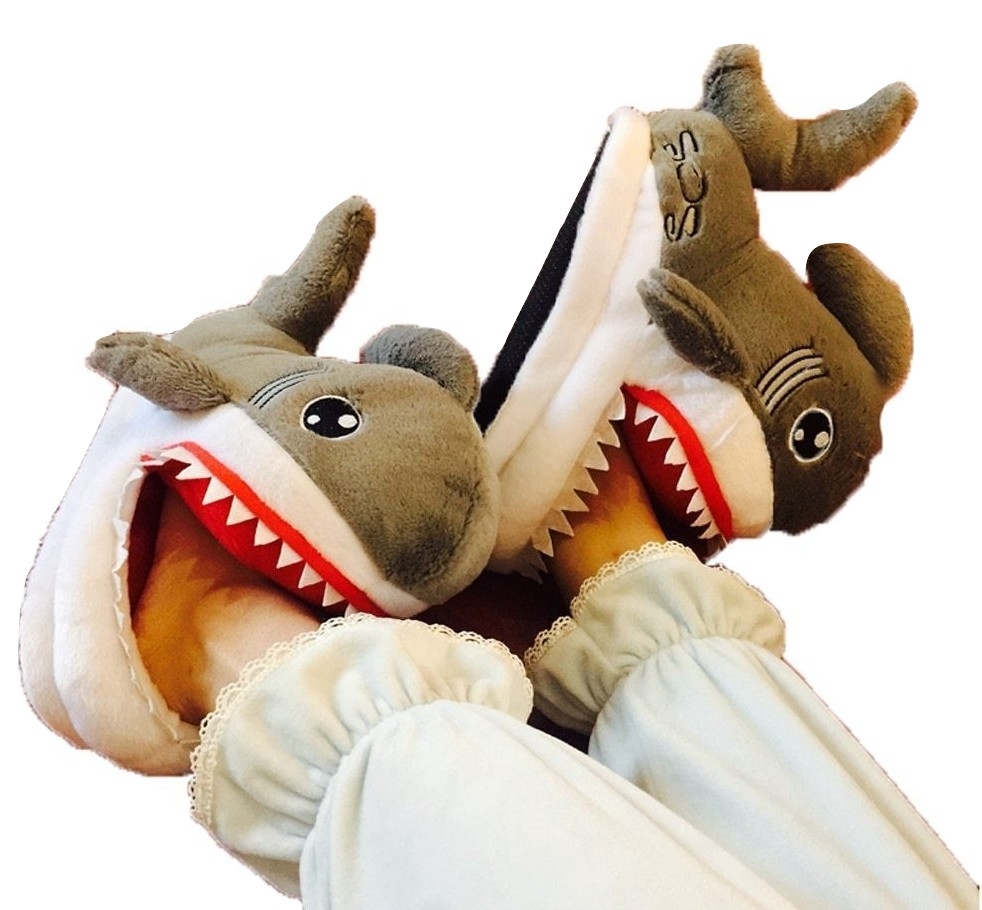 Kawaii Clothing Dental Teeth Shark Slippers Plush Gray Shoes Cute