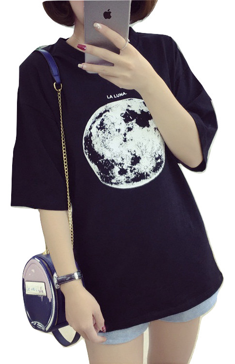 Kawaii Clothing Moon T-shirt Black White Harajuku Ulzzang Punk