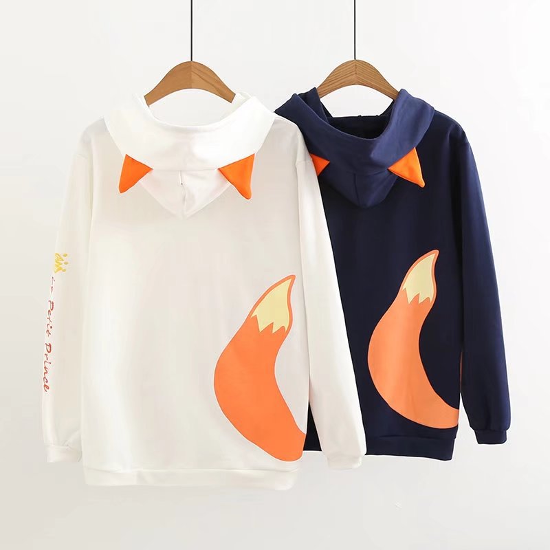 Kawaii Clothing Fox Hoodie Sweatshirt Animal Tail Ears Harajuku