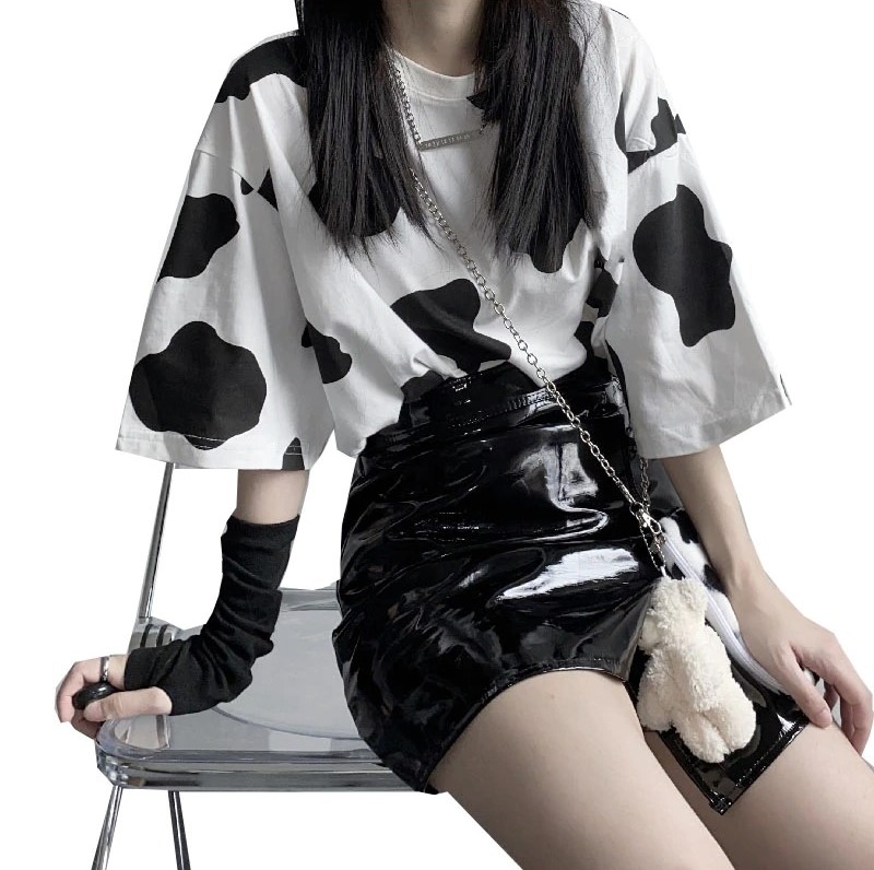 Kawaii Clothing Cow Print T-shirt Animal Harajuku Hip Hop Ulzzang Black White Korea Japan Wh190