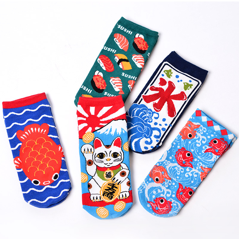 Kawaii Clothing Japan Socks Cat Sushi Maneki Neko Koi Fish Carp