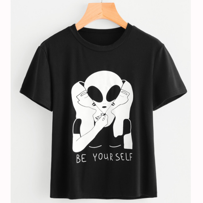 Alien Be Yourself T-shirt Kawaii Clothing Black Extraterrestrial