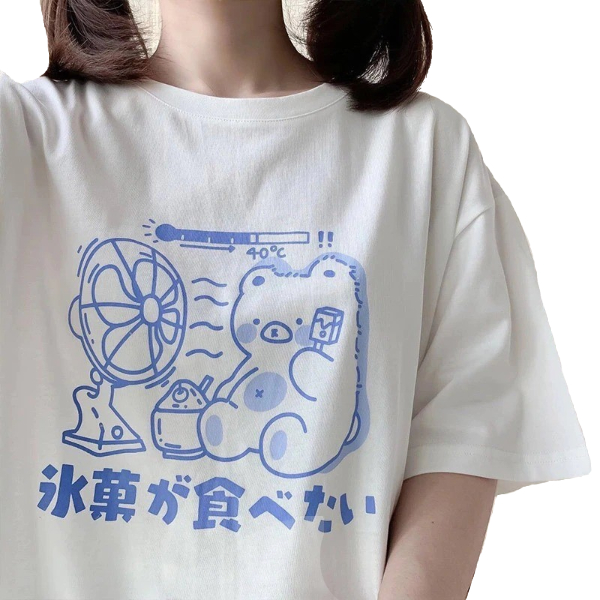 Kawaii Clothing Bear Fan Ice Cream T-shirt Harajuku Cartoon Funny Animal Japan Ulzzang Wh285