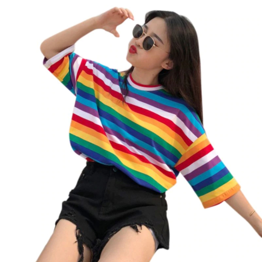 Kawaii Clothing Colorful Ulzzang Rainbow T-Shirt Lgtbi Japanese