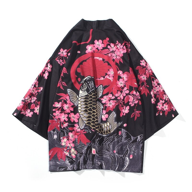 Kawaii Clothing Koi Fish Kimono Japan Haori Sakura Flowers Cute Wh449
