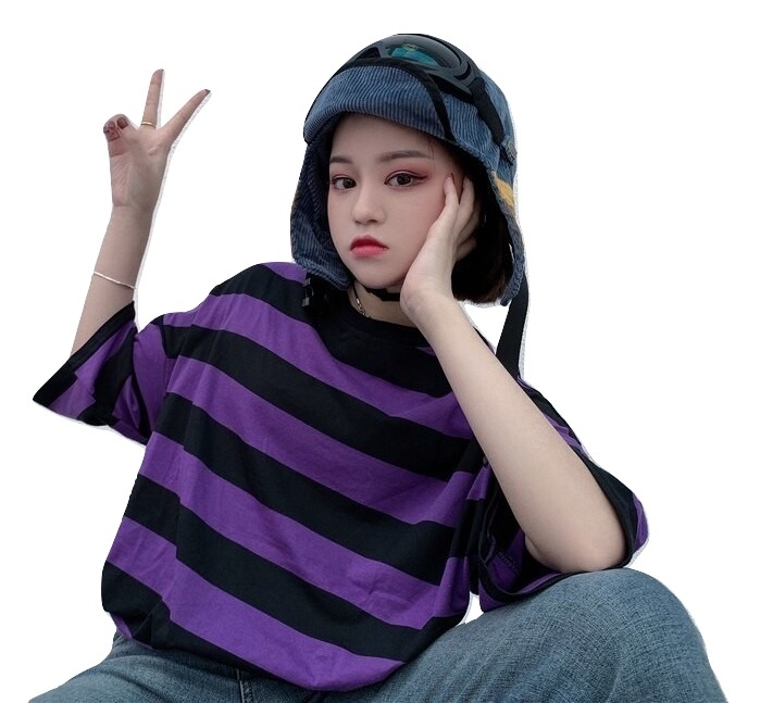 Clothing Kawaii T-Shirt Stripes Striped Black Purple Hip Hop