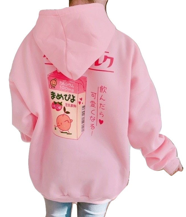 Kawaii Clothing Strawberry Juice Hoodie Sweatshirt Pink Milk Cute