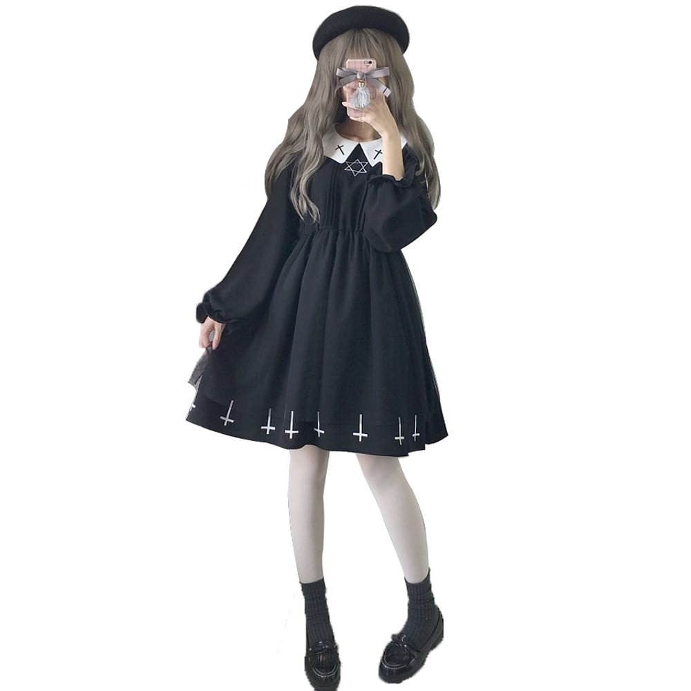 Kawaii Clothing Punk Black Japanese Gothic Lolita Crosses Dress