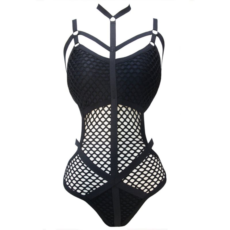 Kawaii Clothing Black Sexy Hollow Fishnet Swimsuit Bikini Mesh Net