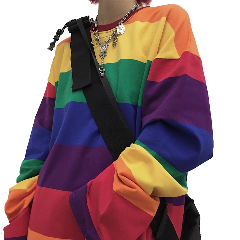 Kawaii Clothing Rainbow T-shirt Colorful Stripped Harajuku Pride Japan Korea Top Wh504