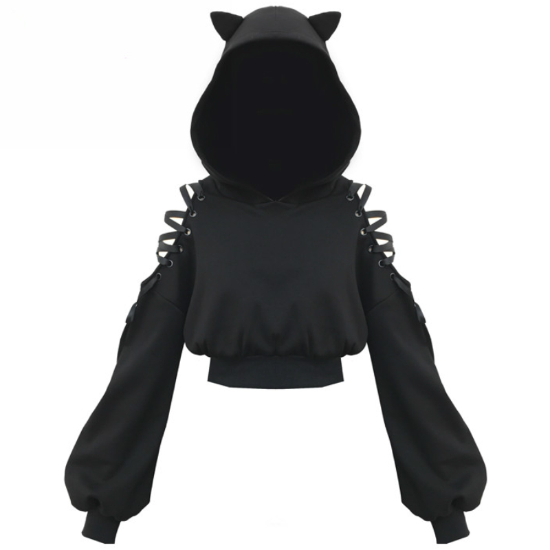 Kawaii Clothing Black Cat Hoodie Punk Gothic Sweatshirt Ears Emo