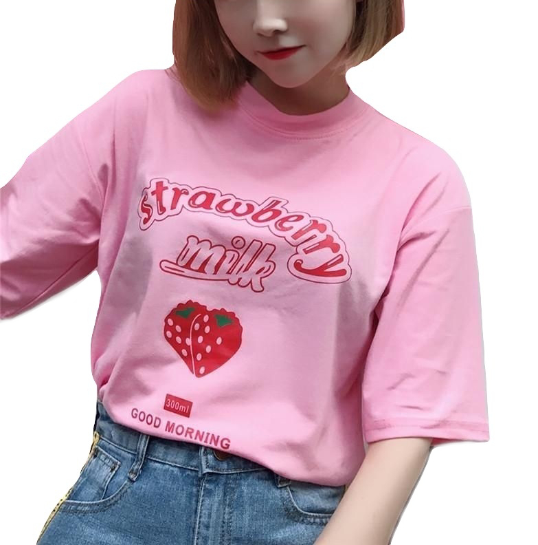 Kawaii Clothing Strawberry Milk Pastel Pink T-shirt Harajuku Japan Wh511