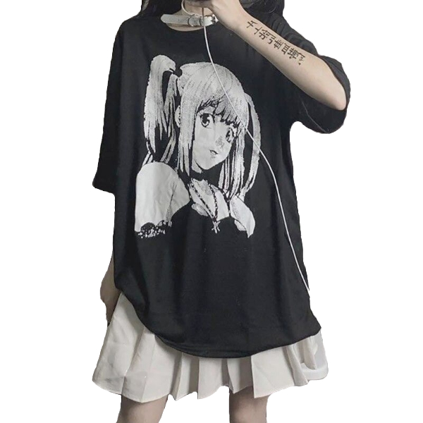 Kawaii Clothing Punk Black Goth Anime Girl Pixel T-shirt Japan Harajuku Cartoon Wh352