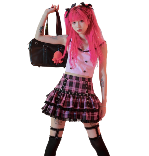 Punk Sweet Tooth Tartan Skirt - Pink