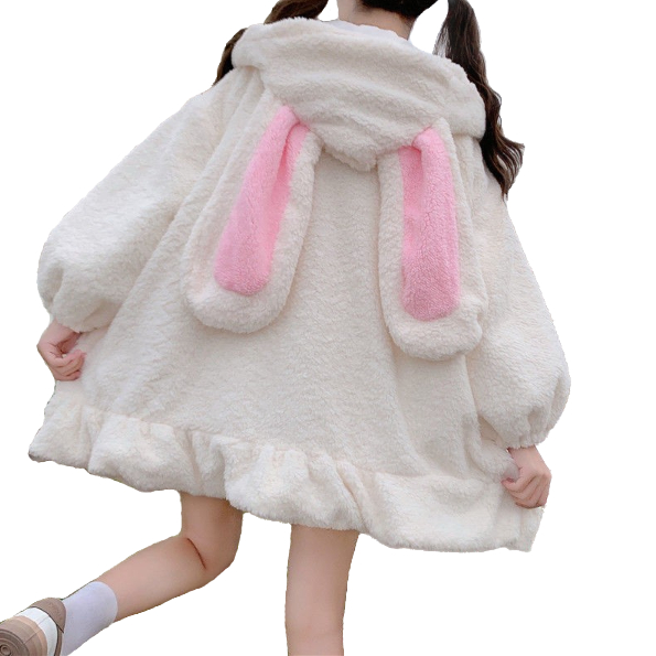 Kawaii Clothing Rabbit Bunny Ears Coat Jacket White Black Cute Gothic Lolita Hooded Jacket Wh370